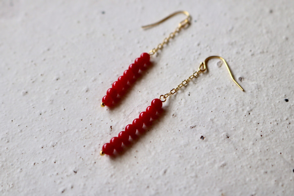 Red coral beads ピアス/イヤリング 3枚目の画像