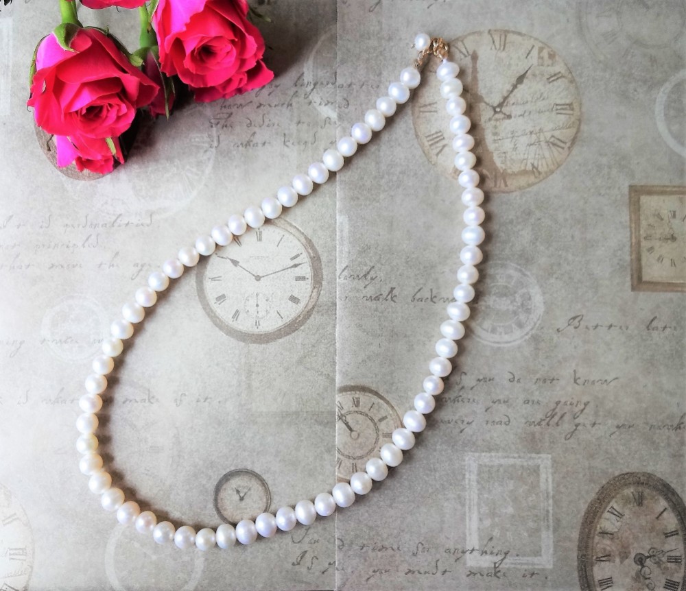 14kgfホワイト淡水真珠ネックレス