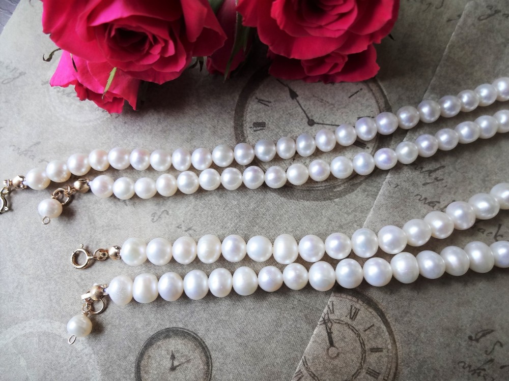 14kgfホワイト淡水真珠ネックレス