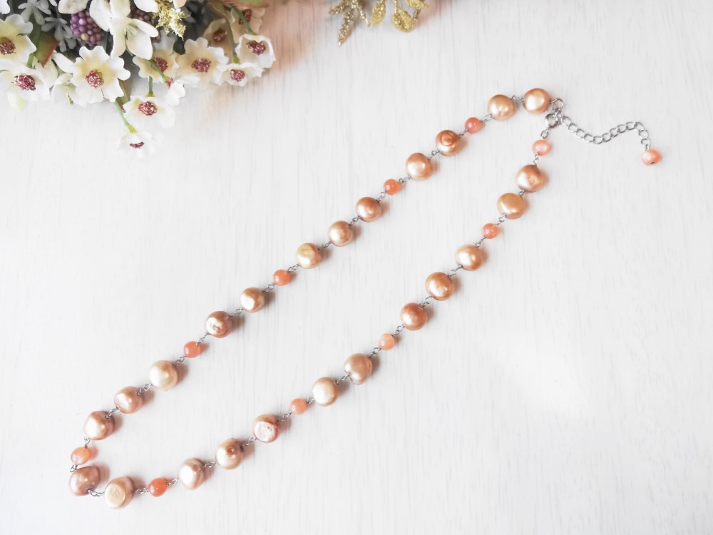 シャンパンゴールドネックレス オレンジムーンストーン