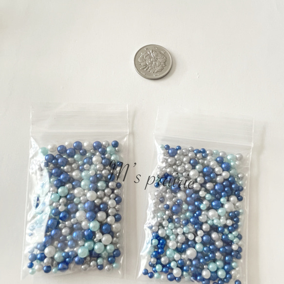 穴無しカラーツヤパールmix blue 10g ハンドメイド 素材 ビーズ デコ ネイル 飾り 5枚目の画像