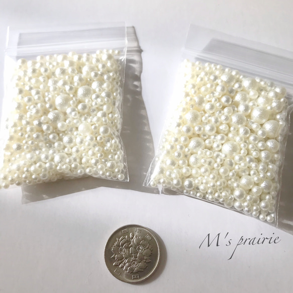 15g sizeミックス 穴無しコットン風パール mix オフホワイト 再入荷しました 素材 パーツ 格安 4枚目の画像