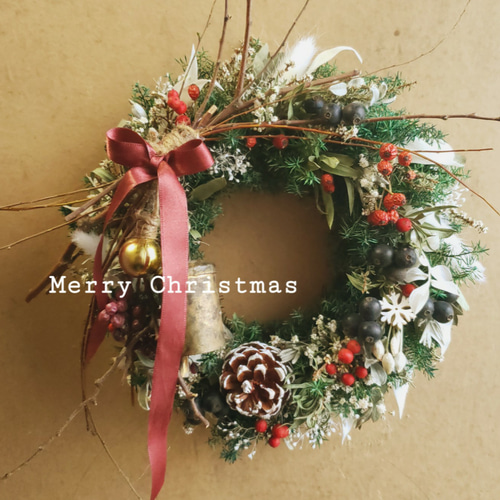 プリザーブドフラワー ～枯枝と鐘のクリスマスリース～ リース