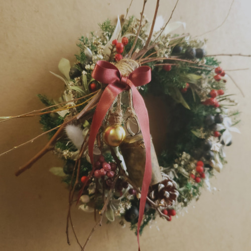 プリザーブドフラワー ～枯枝と鐘のクリスマスリース～ リース はなさ