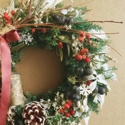 プリザーブドフラワー ～枯枝と鐘のクリスマスリース～ リース はなさ