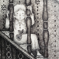 ペン画　~階段の少女とバラの花~ 5枚目の画像