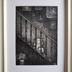 ペン画　~階段の少女とバラの花~ 6枚目の画像