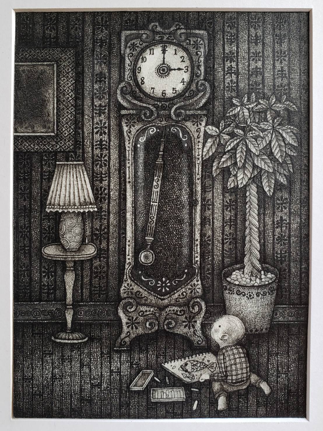 ペン画 ~柱時計と少年~ 絵画 はなさか兄さん 通販 7659744