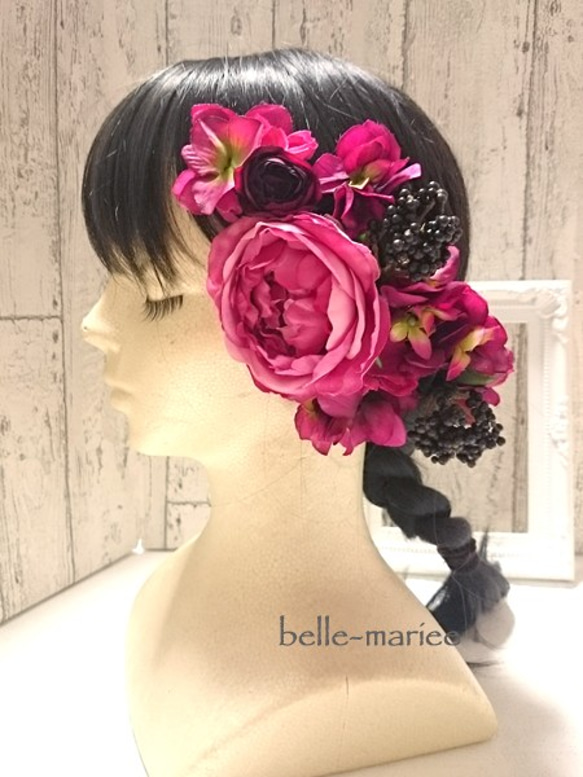 バラ・あじさい・ミニローズのヘッドドレス　ピンク 4枚目の画像