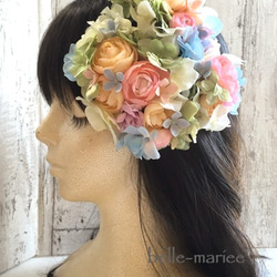 マカロンカラーのカラフルなお花のヘッドドレス 3枚目の画像
