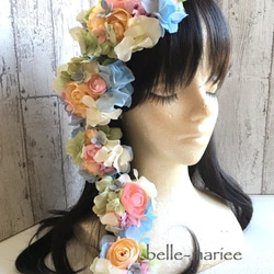 マカロンカラーのカラフルなお花のヘッドドレス 5枚目の画像