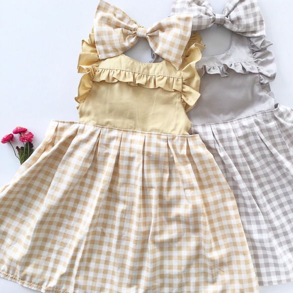 入園・入学準備】ワンピース風 子供用エプロン 女の子（ギンガム
