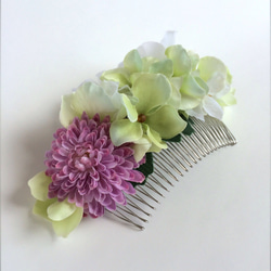 ポンポンマムと紫陽花の髪飾り 2枚目の画像