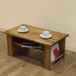 ローテーブル　ローデスク　テレビ台 サイド本棚　幅80cm カフェ ビンテージ調　蜜蝋仕上げ 5枚目の画像