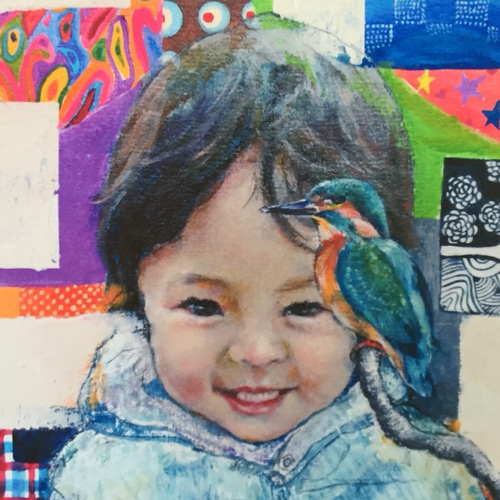 似顔絵、オーダー制作です。カラフルな色と模様でワクワクする似顔絵を 