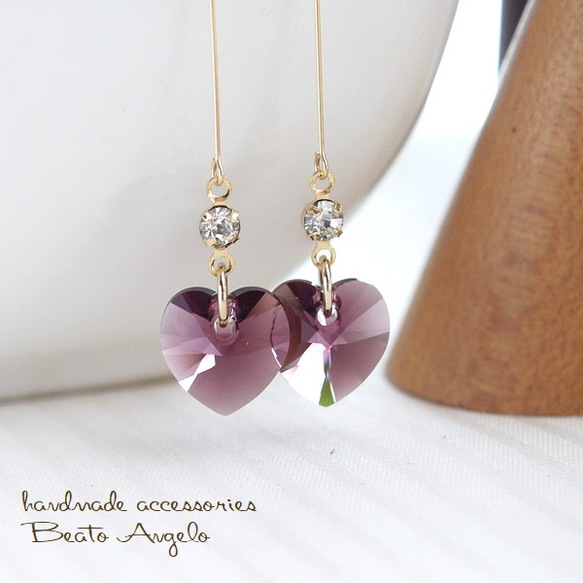◇◇スワロフスキー 6228とラインストーンのピアス(p-074)アメジスト G 