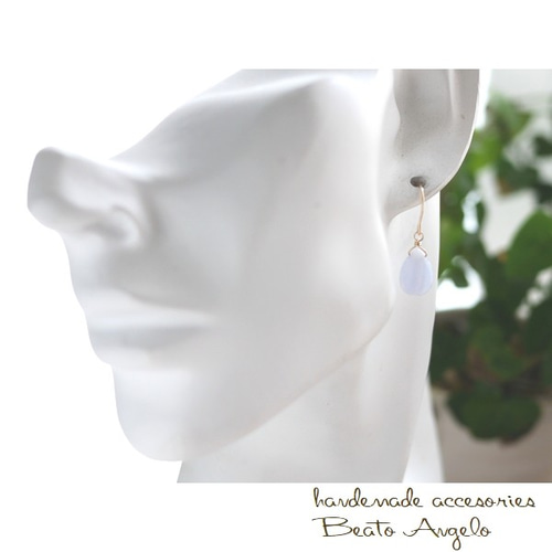 □K14GF 天然石ブルーレースアゲートのピアス(p-079) ドロップ ピアス