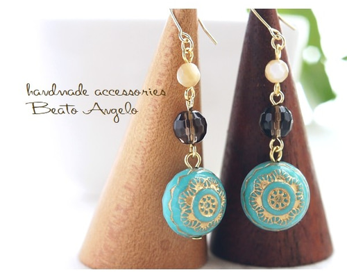 ❖アクリル パンケーキとスモーキークォーツのピアス(p-012