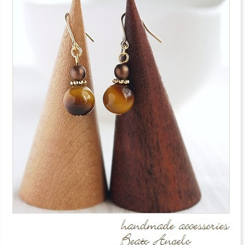 ✤【高品質】天然石タイガーアイとパールのピアス(p-023)G 香水瓶