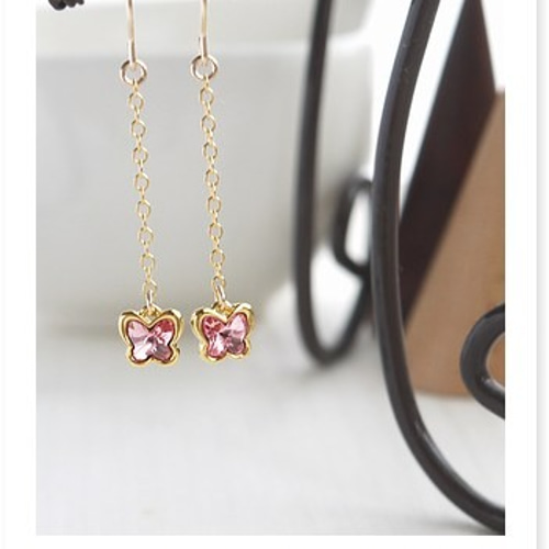 ☆K14GF スワロフスキー 4748のピアス(p-003)ライトローズ 蝶々 春
