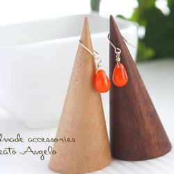 フォッシルコーラル ピンク花 2-3.5億年前の有機宝石 耳飾り ピアス