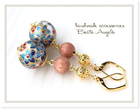 薔薇の転写グラデーションピアス　イヤリング 薔薇の転写グラデーションピアスイヤリング