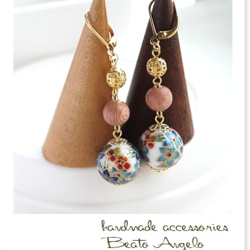 薔薇の転写グラデーションピアスイヤリング