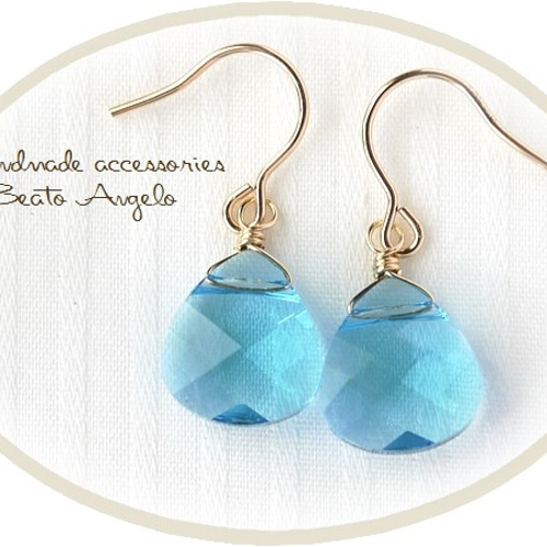 K14GF スワロフスキー 6012のピアス(p-003)アクアマリン 一粒 マロン