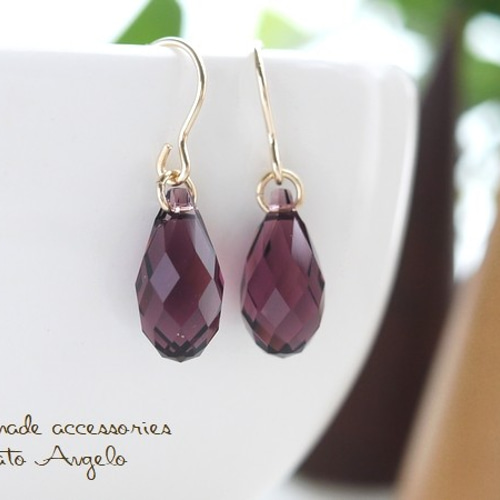 ◇◇K14GF スワロフスキー 6010のピアス(p-115)アメジスト L 一粒  