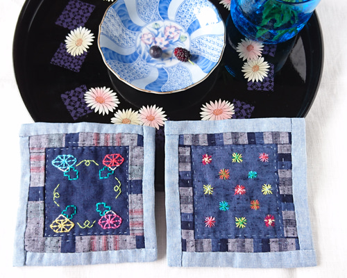 可愛い刺しゅう＊彩りプチ花火＊4色カクカク朝顔＊久留米織＊パッチ