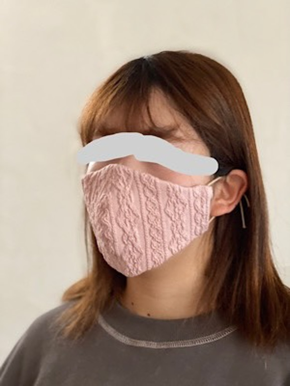 立体マスク ◇アランニット　ネイビー　ケーブル編み　冬マスク（完成品〉　 4枚目の画像