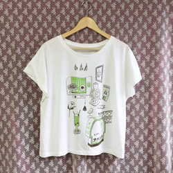 純喫茶アパレル コットン/ポリ混Tシャツ ドルマンスリーブ 白 1枚目の画像