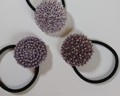 メグえもん様 ハーフ シュシュ☆ビーズ ヘアゴム☆ハンドメイド 紫 メグえもん様 ハーフ シュシュ☆ビーズ ヘアゴム☆ハンドメイド