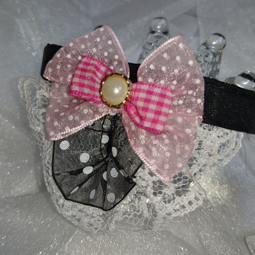 ローズ柄、ダブルリボン、わんちゃん猫ちゃん用首輪