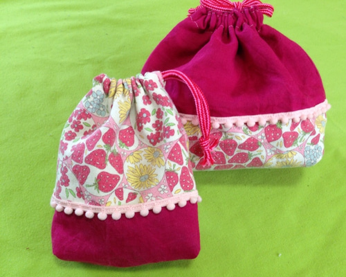 コップ袋＆お弁当袋☆裏地付きyuwaイチゴ その他入園グッズ Sous le