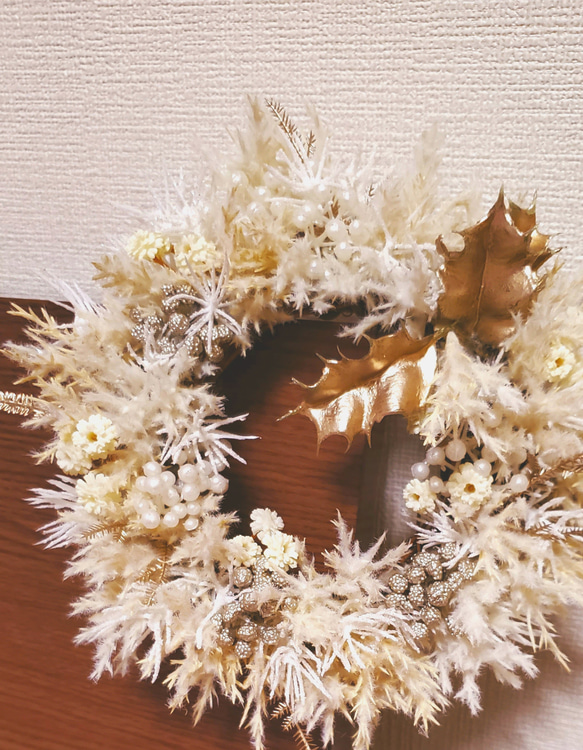 「Creema限定」オフホワイトのミニX'masリース ～約18cm～ 5枚目の画像
