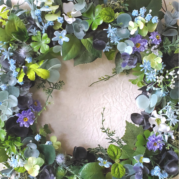『Creema限定』『母の日フラワー2020』ブルーの小花リース ～約38cm～ 2枚目の画像