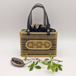 駿河竹細工 竹製品 南京編みの飾り入り 竹バッグ かごバック 涼しげ 夏