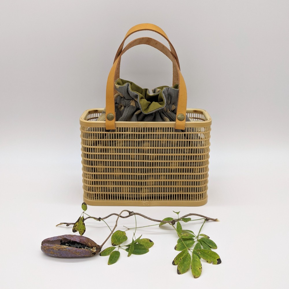 駿河竹細工 竹製品 竹バッグ 竹ひご かごバッグ おしゃれ 涼しげ 夏 茶染め 染め物 巾着袋 浴衣 お着物 お茶会 和