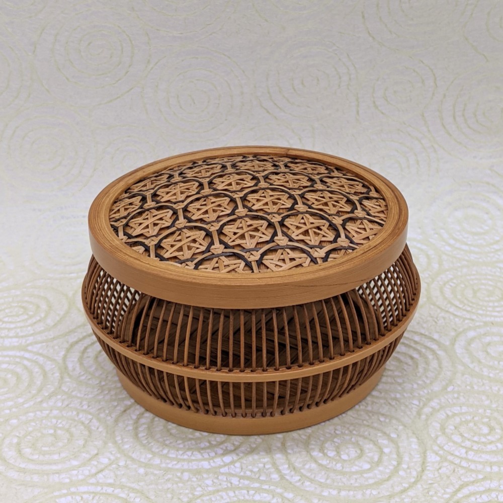 古竹取っ手 小判型 小物入れ 古錫 WWST063 置物 純錫 茶道具 年代保証