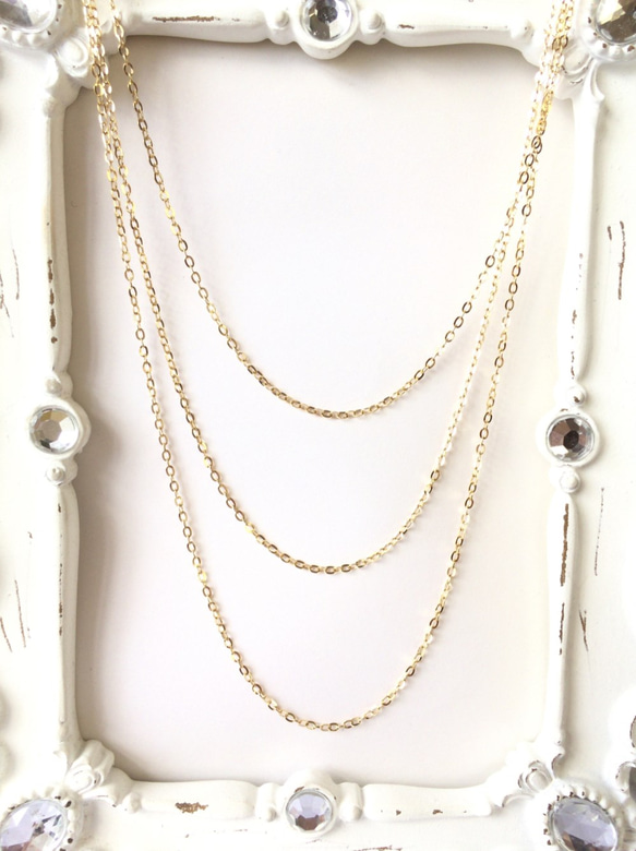 送料無料＊K18(18金)YG＊華やか3連ネックレス ネックレス・ペンダント