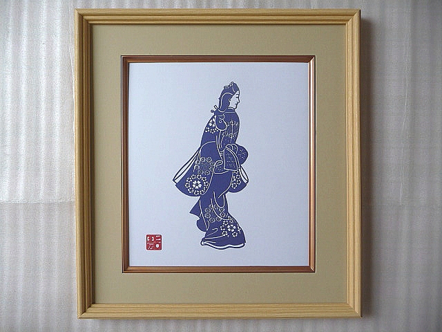 切り絵 『見返り美人』カラー色紙 ※ - その他