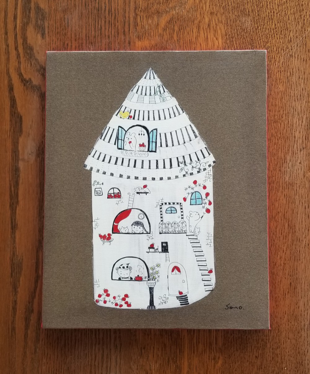 赤い実のなるお家～sonojiイラストキャンバスパネルプリント～F3サイズ