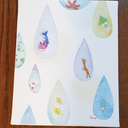「雨の中、海の中」Rain Drops ～sonojiイラストキャンバスパネルプリント～F3サイズ 1枚目の画像