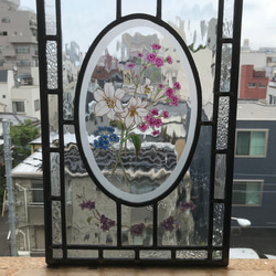 ステンドグラスパネル【チューリップの花束】 ステンドグラス チューリップの花束モチーフのパネル(特大サイズ