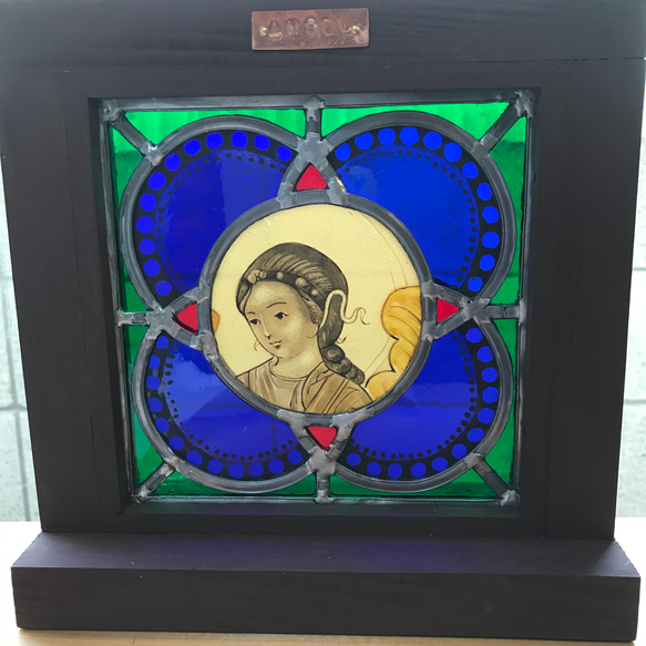 天使の絵付け小さなステンドグラスパネル　緑 アート 立体・オブジェ ガラス・ステンドグラス F1810618732(14000円)