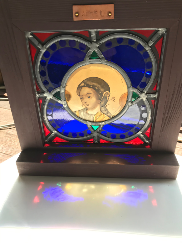 天使の絵付け小さなステンドグラスパネル　緑 アート 立体・オブジェ ガラス・ステンドグラス F1810618732(14000円)