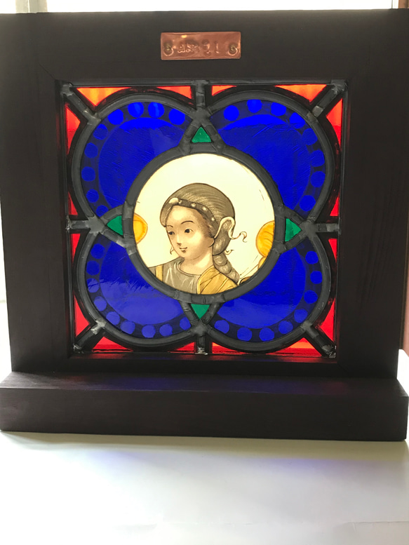 天使の絵付け小さなステンドグラスパネル　緑 アート 立体・オブジェ ガラス・ステンドグラス F1810618732(14000円)