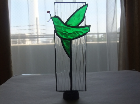 送料無料　ステンドグラスの小鳥(緑） 2枚目の画像