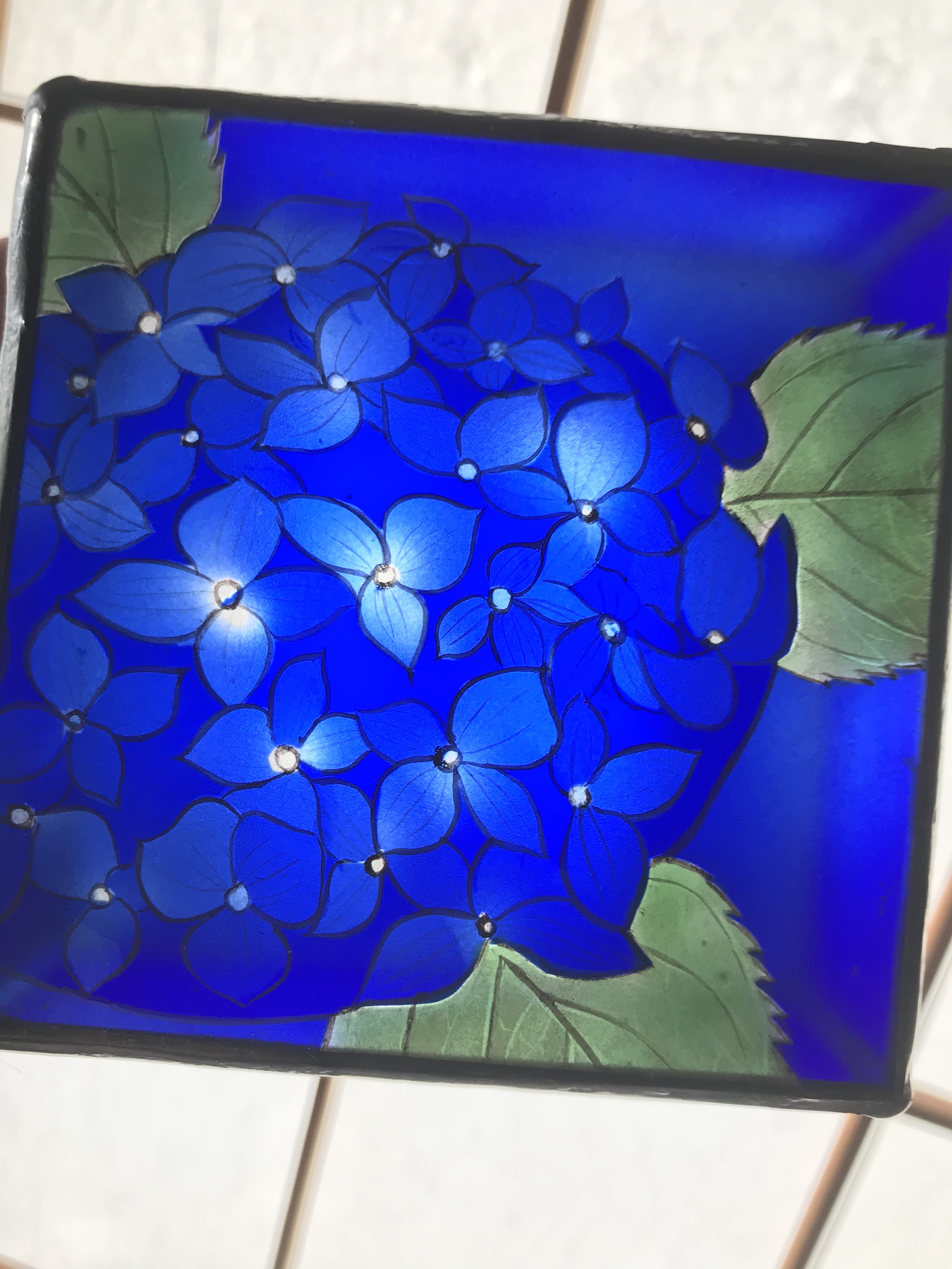 紫陽花の小さな絵付けランプ